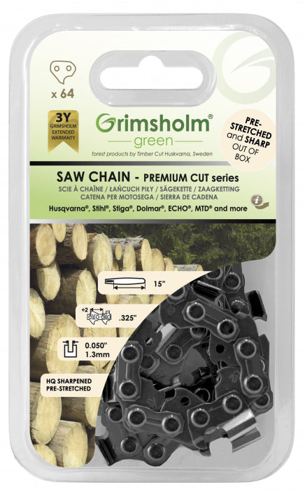 Sagkjede 15" 0,325" 64 DL Grimsholm Premium Cut 0,050"/1,3 mm