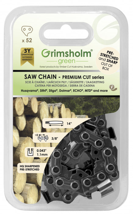 Sagkjede 14" 3/8" 52 DL Grimsholm Premium Cut 0,043"/1,1 mm